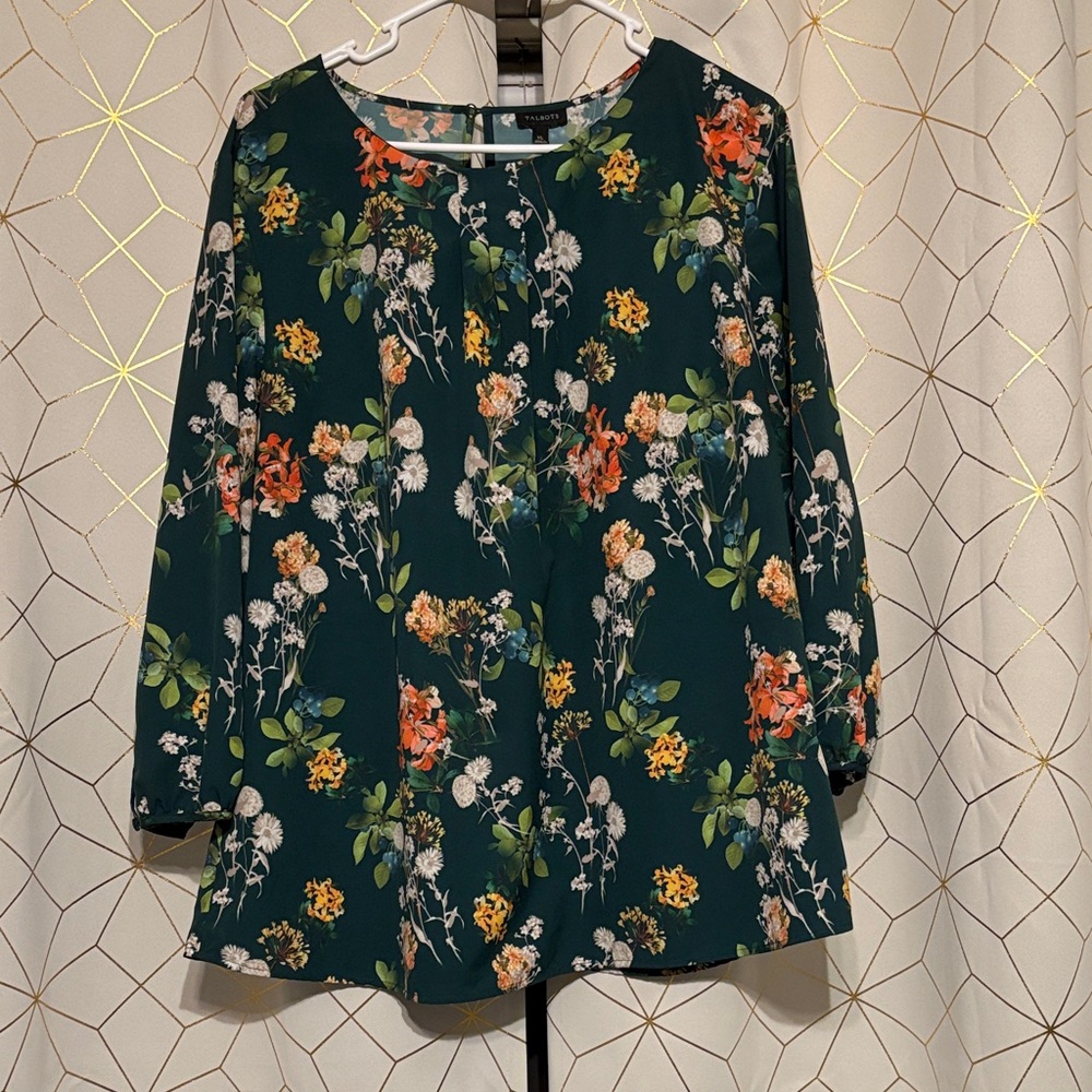 Talbots Dark Green Floral Blouse